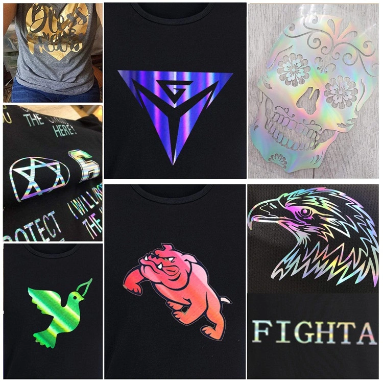 Cold Hot Fix Peal Custom Iron on Crystal Inkjet Holographic Stickers Reflective Material Heat Transfer Vinyl Hydrographics Films for T-Shirt