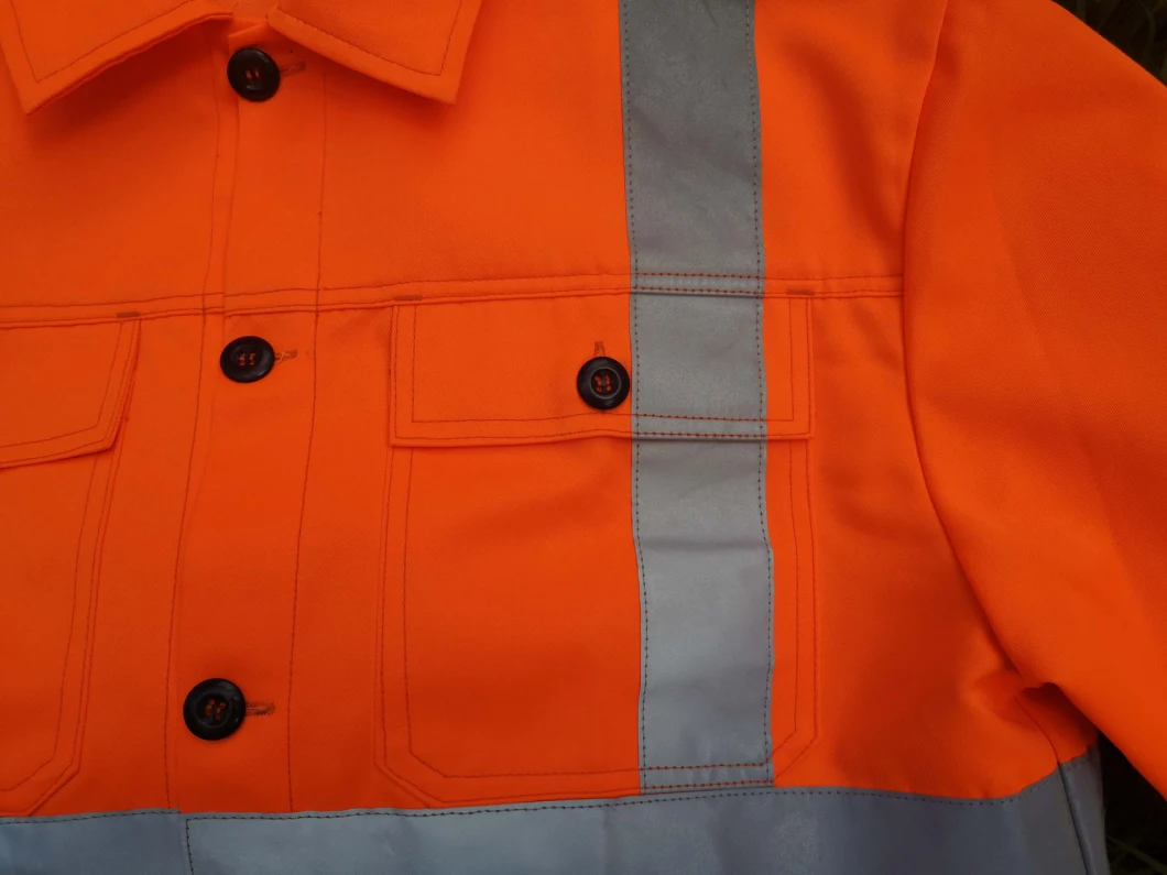 Safety Workwear with Reflective Tape Hi-VI Workwear Jacket and Pants T/C Fabric Working Clothing