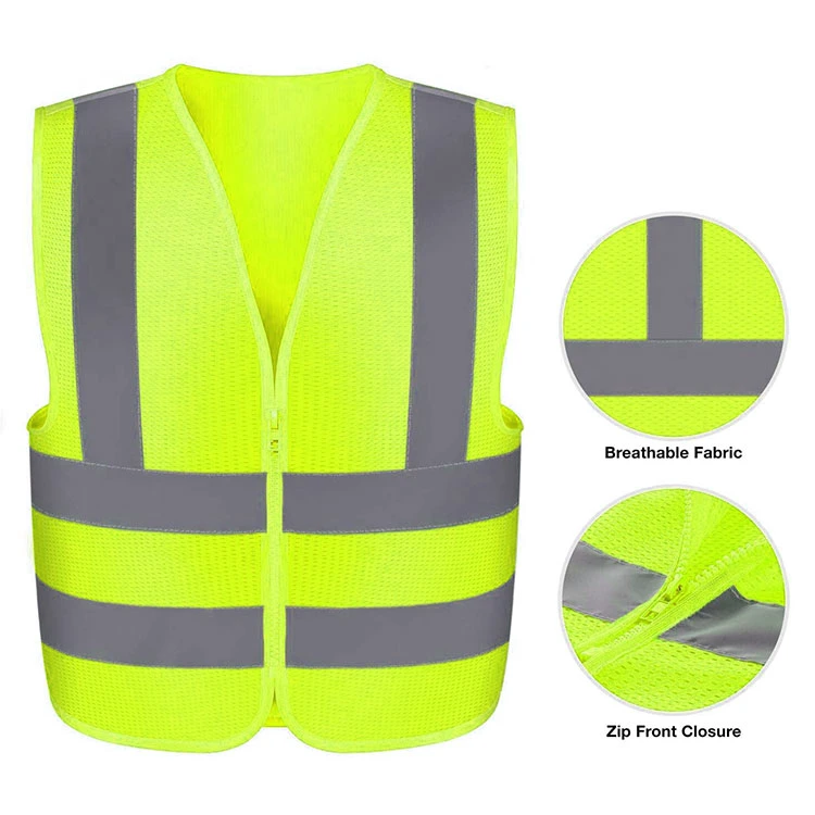 High Visibility Strips Zipper Reflective Road Fire Surveyor Work Safety Vest Fabric