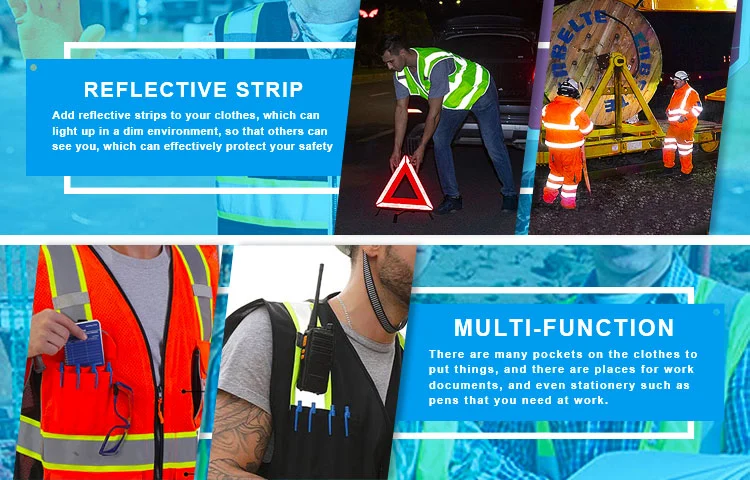 High Visibility Strips Zipper Reflective Road Fire Surveyor Work Safety Vest Fabric