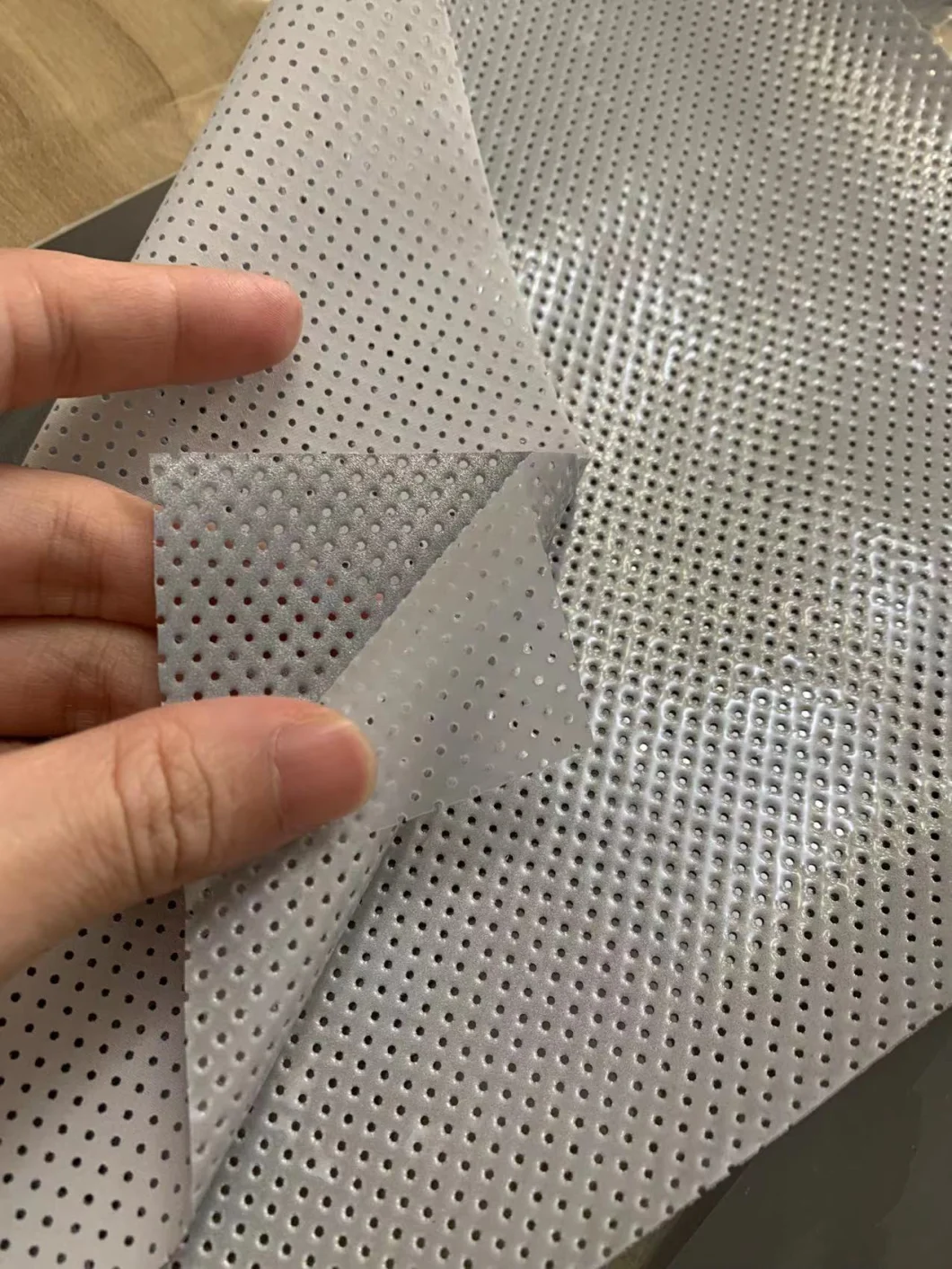 Silver Spandex Reflective Fabric with Hole